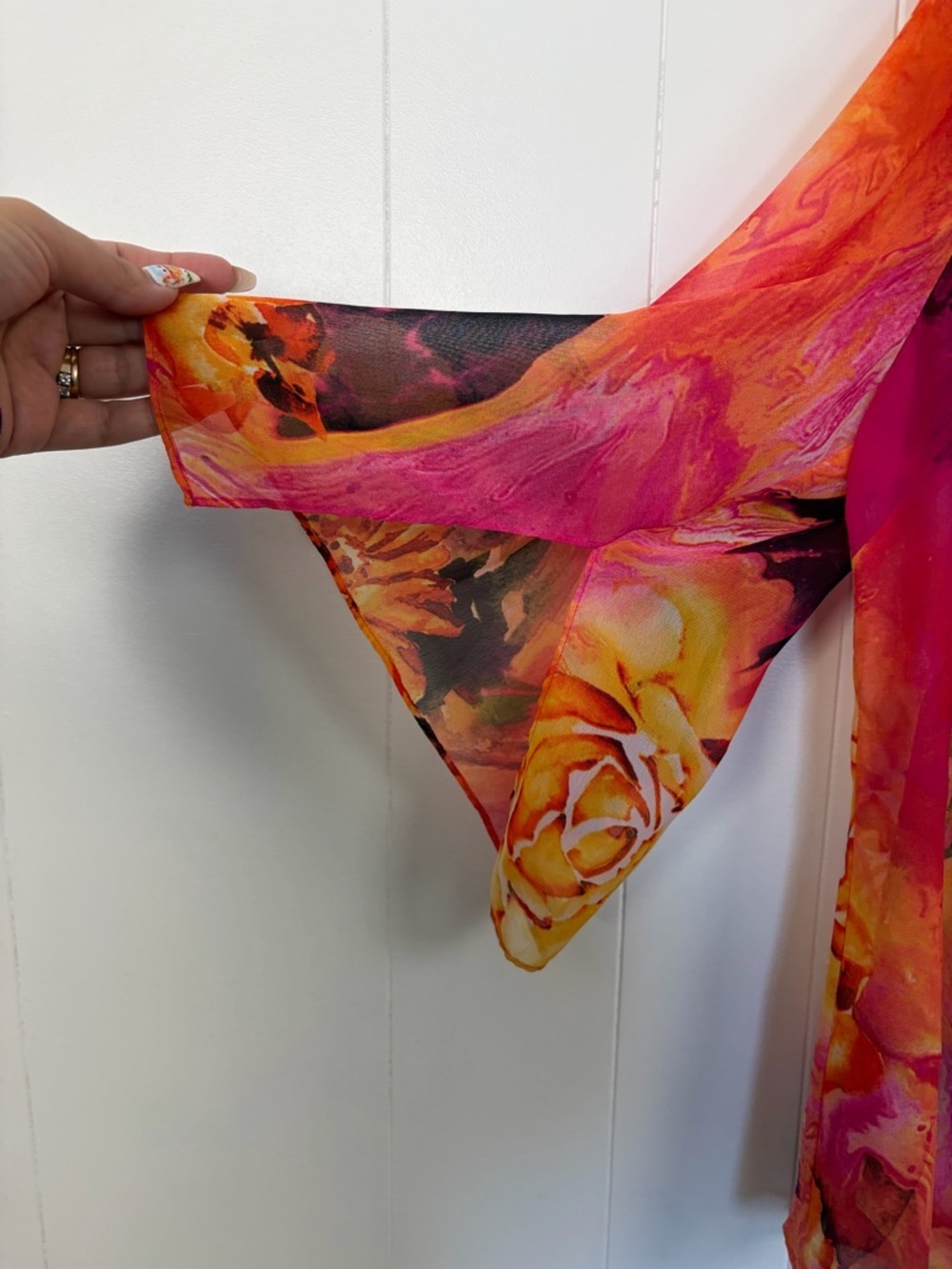 Floral Sheer Kimono Cover Up Bolero Size Medium Boho Open Front Top Pink Orange - Picture 3 of 6